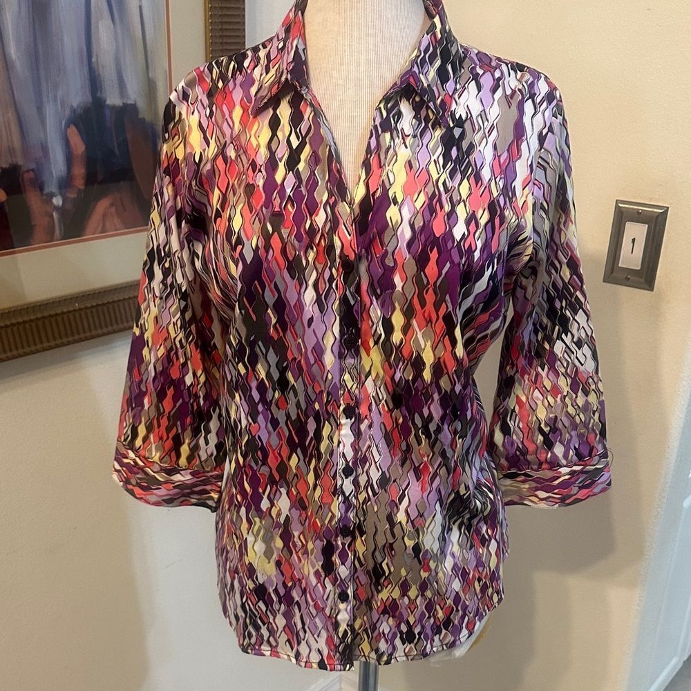 Dana Buchman Multicolor Patterned Button Down Top… - image 7